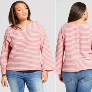 Button Back Striped Bell Sleeve Shirt
